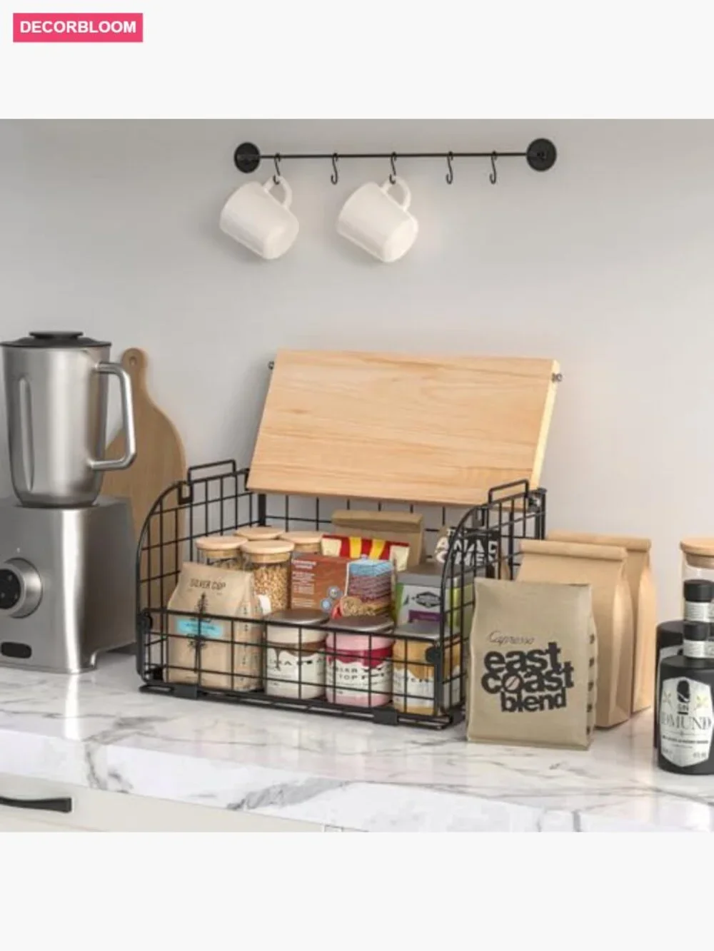 2-Stack Wire Basket with Bamboo Top - Kitchen Pantry Organizer
